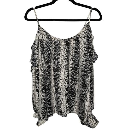 Parker XSmall Black Cream Silk Animal Print Cold Shoulder Long Sleeve Blouse Top - Picture 1 of 10